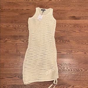 Missguided crochet tie side mini dress in stone